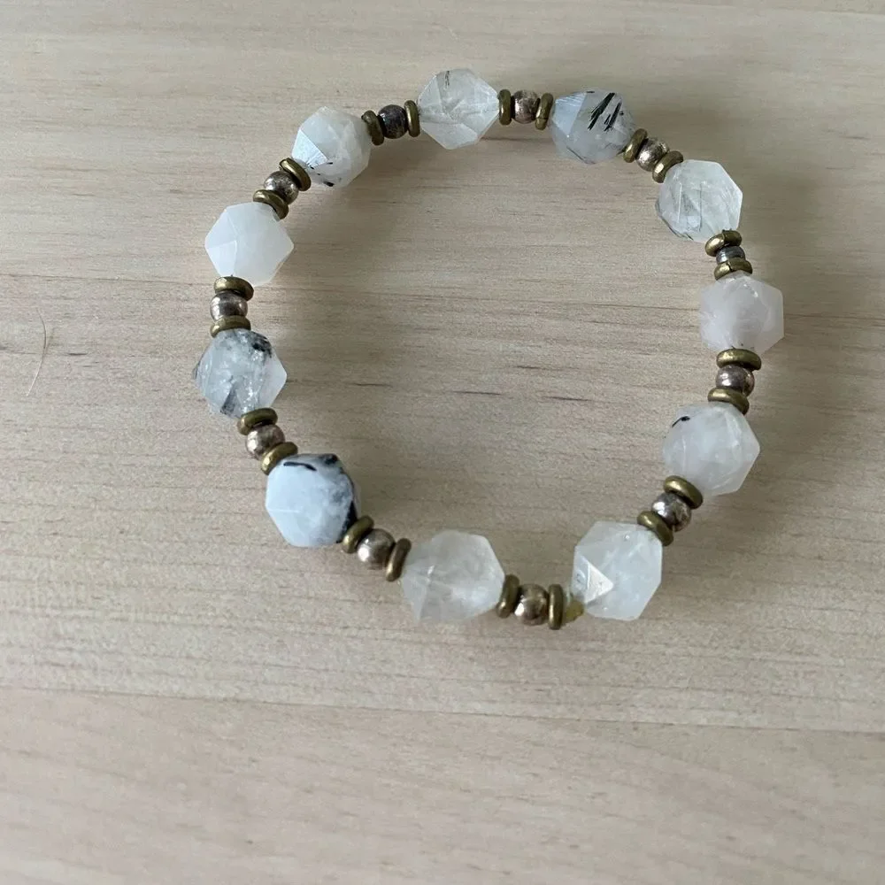 Quartz with Black Tourmaline Stone Bracelet